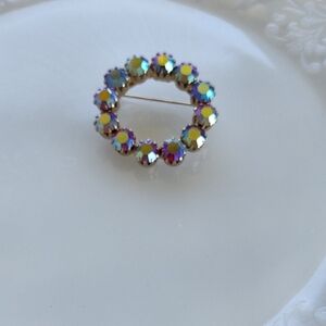 Vintage Iridescent Purplish Blue A/B Coated Rhinestone Brooch